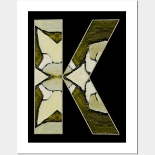 Letter K Monogram Initial Olive Green Pearl White Aesthetic Abstract Pattern Painting On Canvas Posters and Art